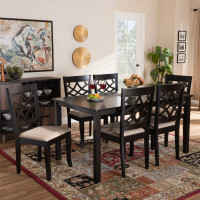 Baxton Studio RH331C-Sand/Dark Brown-7PC Dining Set Mael Modern and Contemporary Sand Fabric Upholstered and Espresso Brown Finished Wood 7-Piece Dining Set